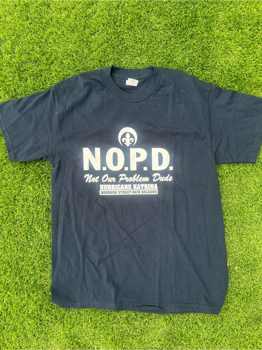 Screen Stars Black T-Shirt with White N.O.P.D. Graphic